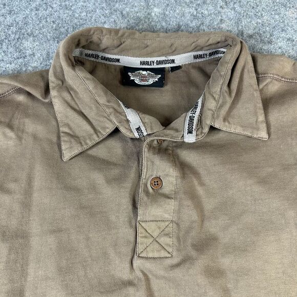 Harley Davidson Polo Shirt Large Ombré Brown Pullover Motorcycle Embroidered - Picture 6 of 12